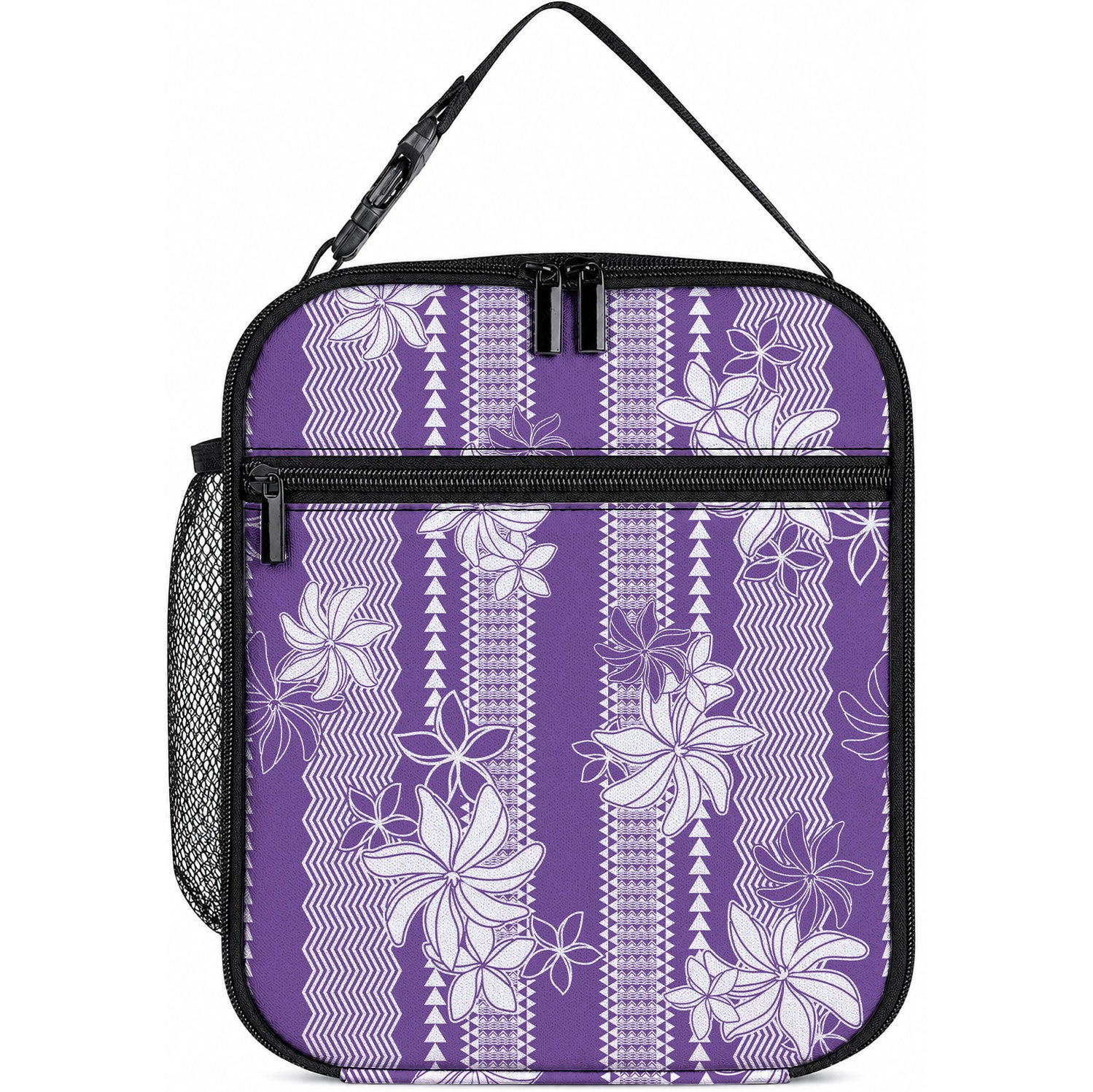 Hawaii Kakau Tribal Lunch Bag With Purple Tiare LT05 10.2 × 8.3 × 4.3 inch Purple - Polynesian Pride