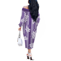 Hawaii Kakau Tribal Off The Shoulder Long Sleeve Dress With Purple Tiare