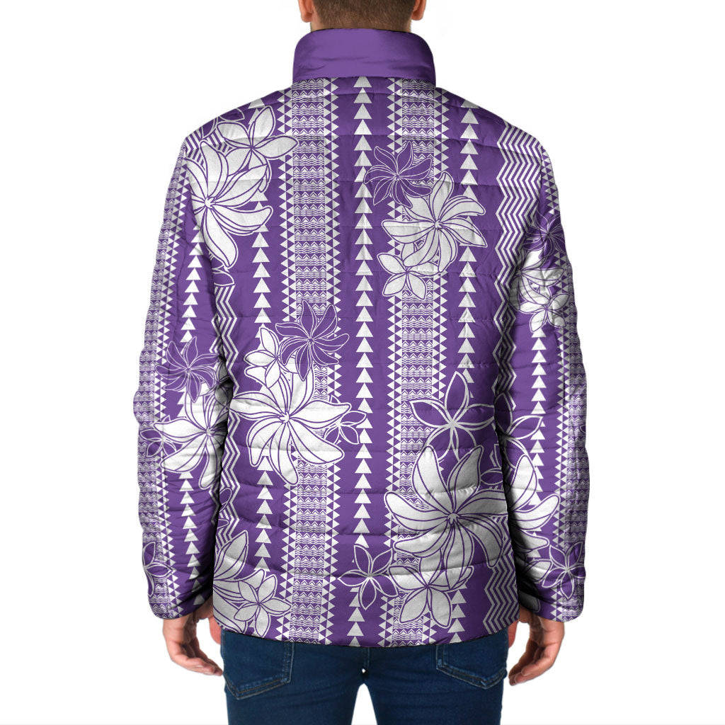 Hawaii Kakau Tribal Padded Jacket With Purple Tiare