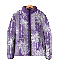Hawaii Kakau Tribal Padded Jacket With Purple Tiare