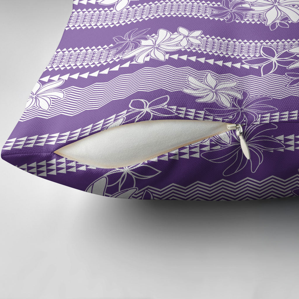 Hawaii Kakau Tribal Pillow Cover With Purple Tiare