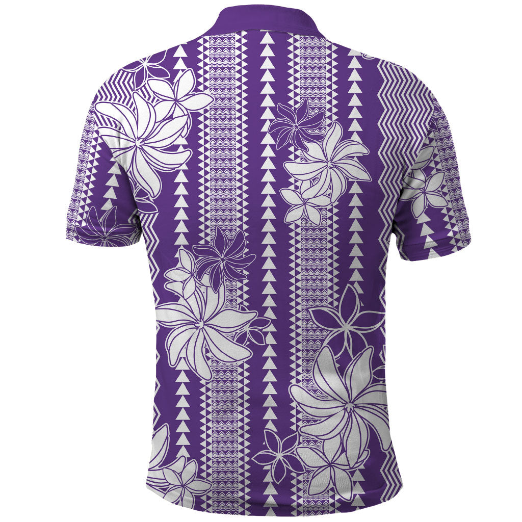 Hawaii Kakau Tribal Polo Shirt With Purple Tiare