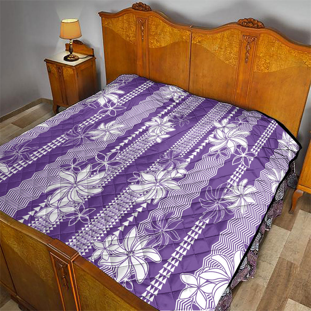 Hawaii Kakau Tribal Quilt With Purple Tiare