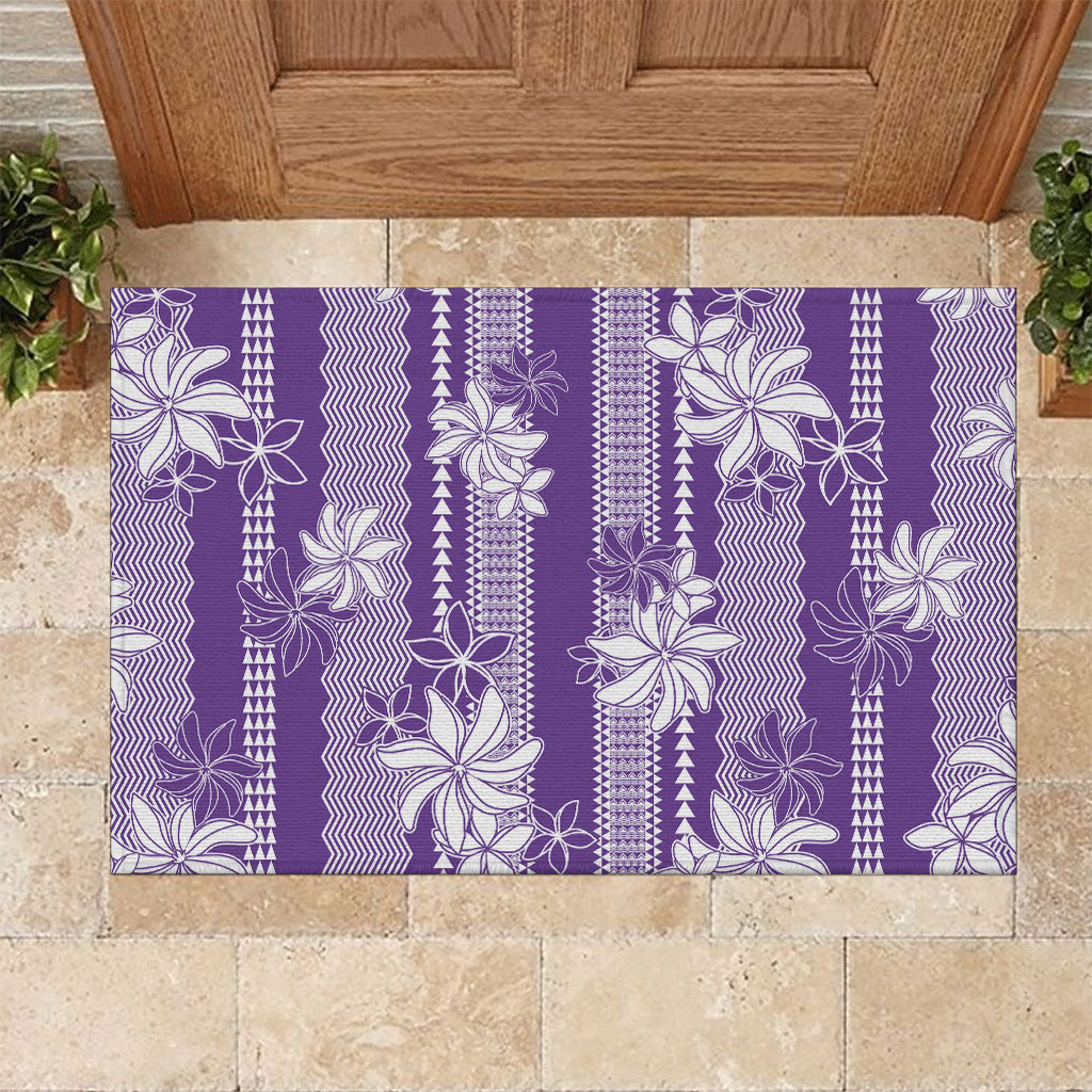 Hawaii Kakau Tribal Rubber Doormat With Purple Tiare