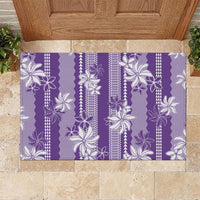 Hawaii Kakau Tribal Rubber Doormat With Purple Tiare