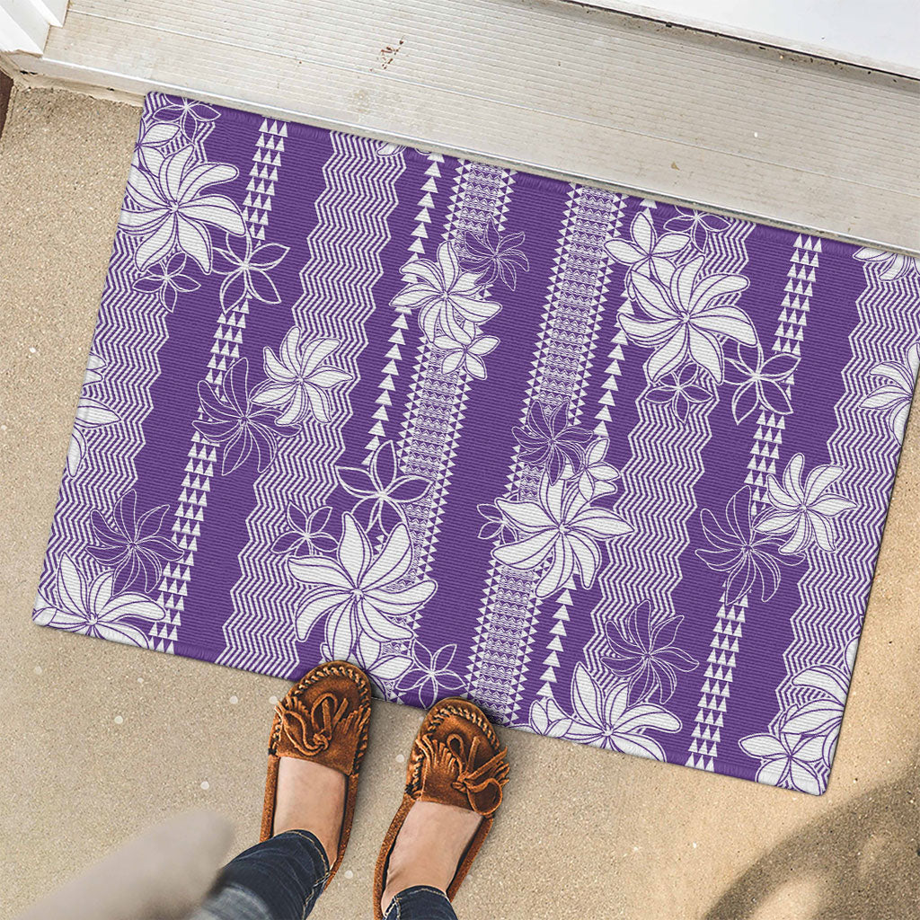 Hawaii Kakau Tribal Rubber Doormat With Purple Tiare