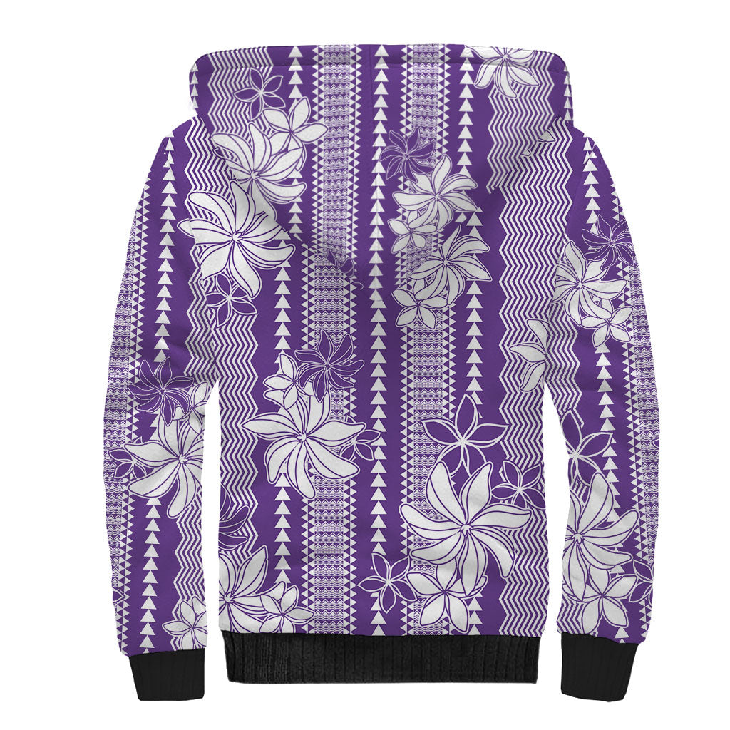 Hawaii Kakau Tribal Sherpa Hoodie With Purple Tiare