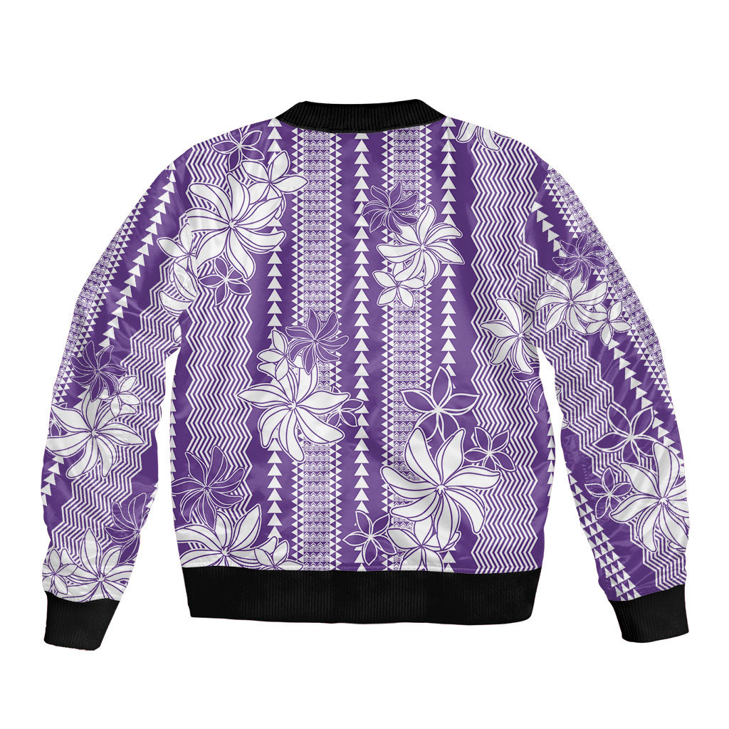 Hawaii Kakau Tribal Sleeve Zip Bomber Jacket With Purple Tiare