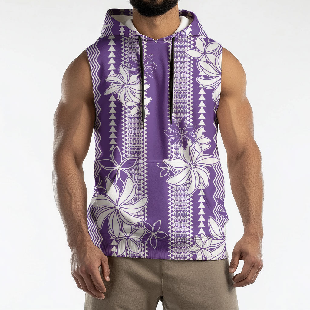 Hawaii Kakau Tribal Sleeveless Hoodie With Purple Tiare
