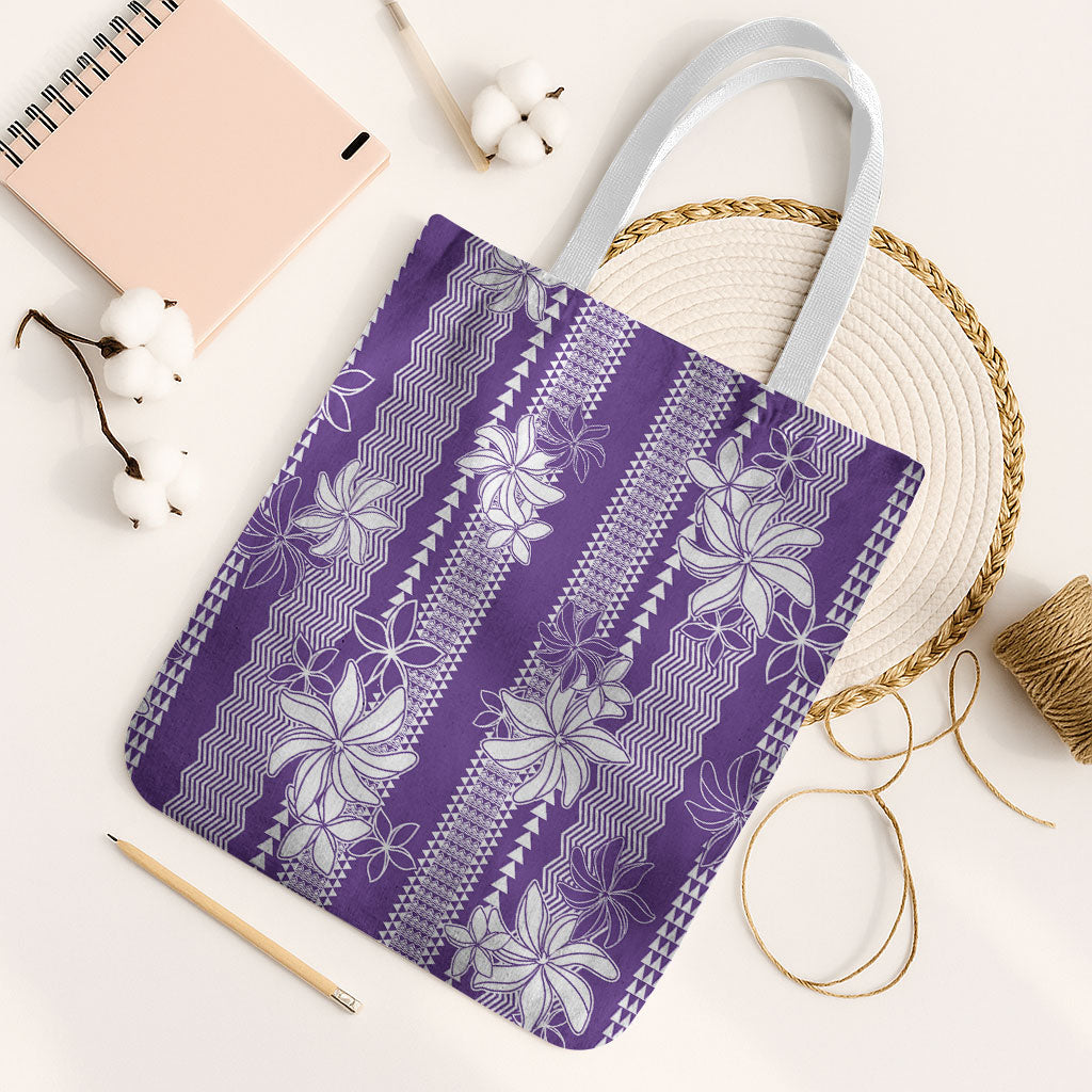 Hawaii Kakau Tribal Tote Bag With Purple Tiare