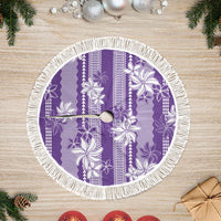Hawaii Kakau Tribal Tree Skirt With Purple Tiare LT05 Fringed Purple - Polynesian Pride