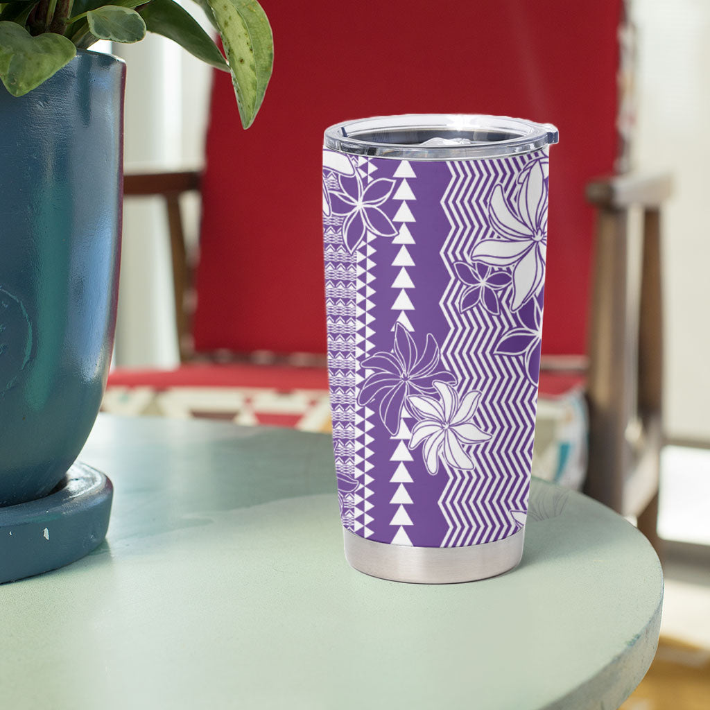 Hawaii Kakau Tribal Tumbler Cup With Purple Tiare