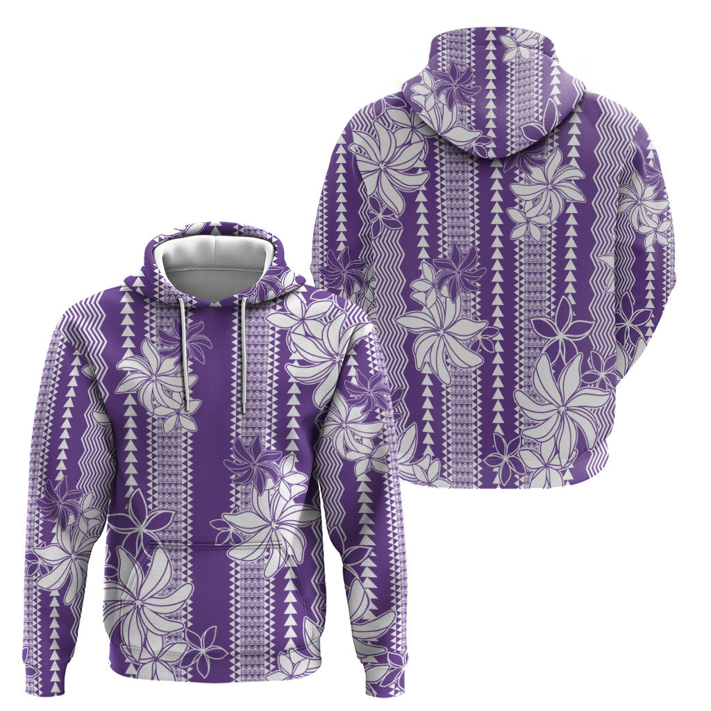 Hawaii Kakau Tribal Zip Hoodie With Purple Tiare
