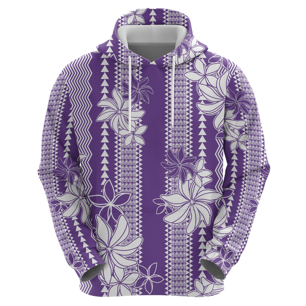 Hawaii Kakau Tribal Zip Hoodie With Purple Tiare