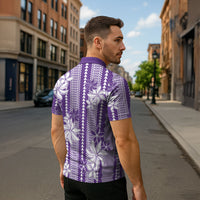Hawaii Kakau Tribal Zipper Polo Shirt With Purple Tiare