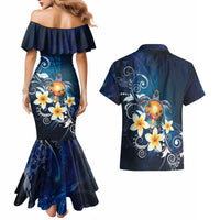 Hawaii Honu Couples Matching Mermaid Dress and Hawaiian Shirt Polynesian Curves Plumeria - Polynesian Pride