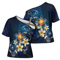 Hawaii Honu Cross Shoulder Shirt Polynesian Curves Plumeria - Polynesian Pride