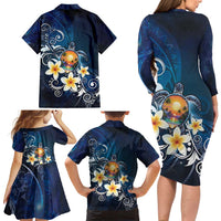 Hawaii Honu Family Matching Long Sleeve Bodycon Dress and Hawaiian Shirt Polynesian Curves Plumeria LT05 - Polynesian Pride