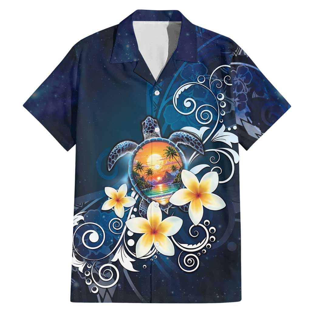 Hawaii Honu Family Matching Mermaid Dress and Hawaiian Shirt Polynesian Curves Plumeria LT05 Dad's Shirt - Short Sleeve Navy - Polynesian Pride