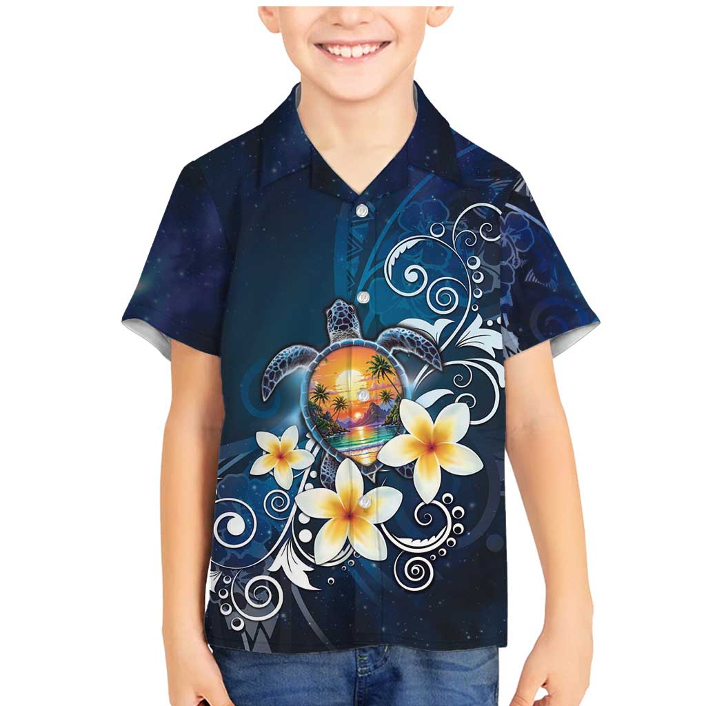 Hawaii Honu Family Matching Mermaid Dress and Hawaiian Shirt Polynesian Curves Plumeria LT05 Son's Shirt Navy - Polynesian Pride
