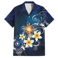 Hawaii Honu Family Matching Off The Shoulder Long Sleeve Dress and Hawaiian Shirt Polynesian Curves Plumeria LT05 Dad's Shirt - Short Sleeve Navy - Polynesian Pride