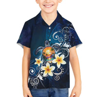 Hawaii Honu Family Matching Off The Shoulder Long Sleeve Dress and Hawaiian Shirt Polynesian Curves Plumeria LT05 Son's Shirt Navy - Polynesian Pride