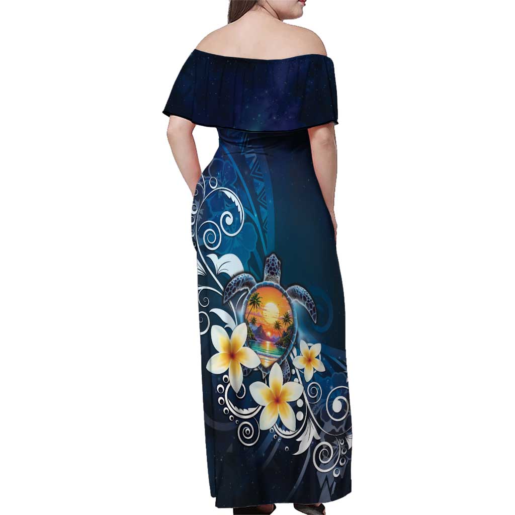 Hawaii Honu Family Matching Off Shoulder Maxi Dress and Hawaiian Shirt Polynesian Curves Plumeria - Polynesian Pride