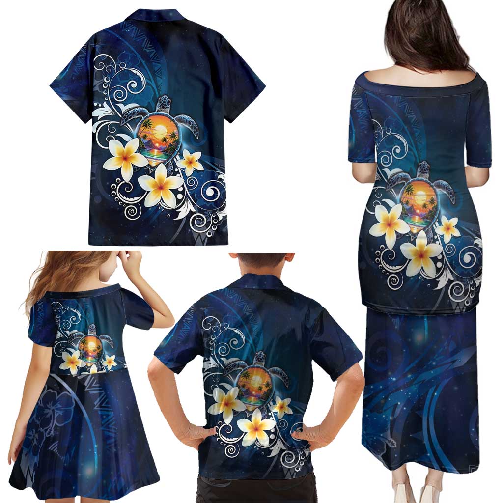 Hawaii Honu Family Matching Puletasi and Hawaiian Shirt Polynesian Curves Plumeria - Polynesian Pride