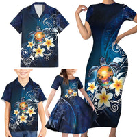 Hawaii Honu Family Matching Short Sleeve Bodycon Dress and Hawaiian Shirt Polynesian Curves Plumeria LT05 - Polynesian Pride