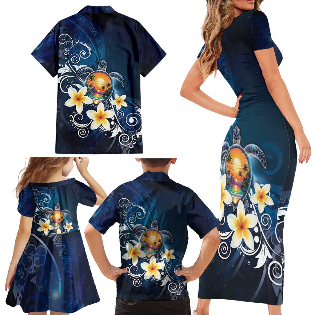 Hawaii Honu Family Matching Short Sleeve Bodycon Dress and Hawaiian Shirt Polynesian Curves Plumeria LT05 - Polynesian Pride