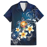 Hawaii Honu Family Matching Short Sleeve Bodycon Dress and Hawaiian Shirt Polynesian Curves Plumeria LT05 Dad's Shirt - Short Sleeve Navy - Polynesian Pride