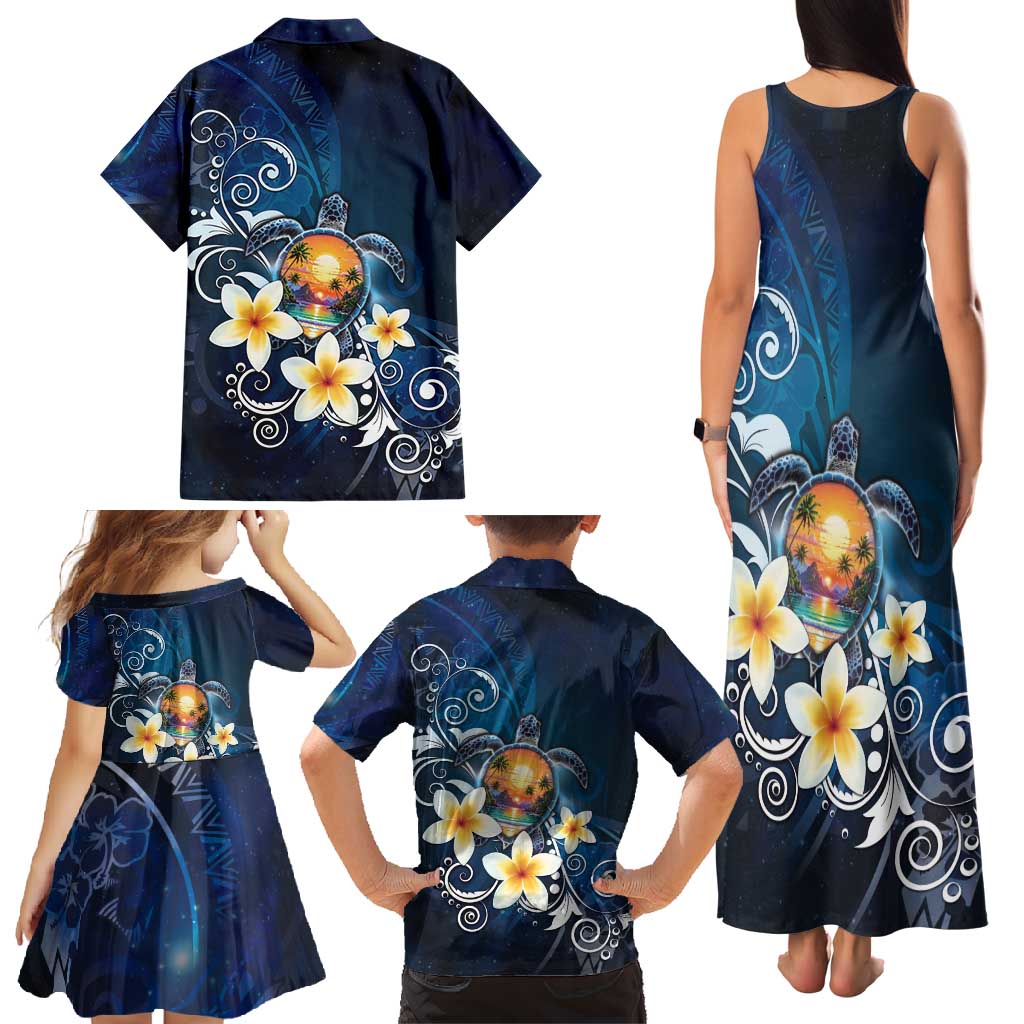 Hawaii Honu Family Matching Tank Maxi Dress and Hawaiian Shirt Polynesian Curves Plumeria LT05 - Polynesian Pride