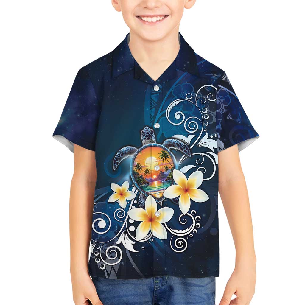 Hawaii Honu Family Matching Tank Maxi Dress and Hawaiian Shirt Polynesian Curves Plumeria LT05 Son's Shirt Navy - Polynesian Pride