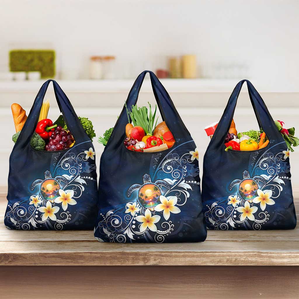 Hawaii Honu Grocery Bag Polynesian Curves Plumeria - Polynesian Pride