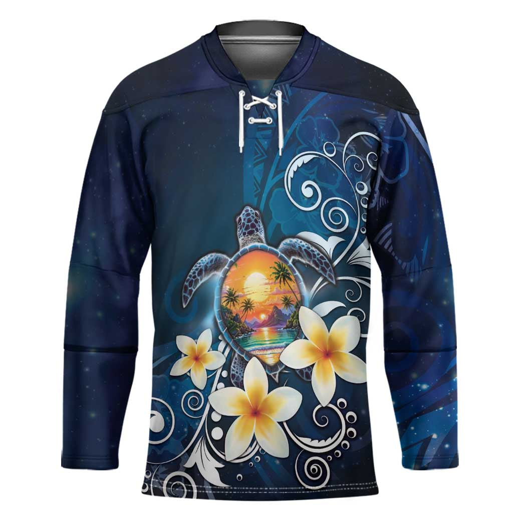 Hawaii Honu Hockey Jersey Polynesian Curves Plumeria - Polynesian Pride