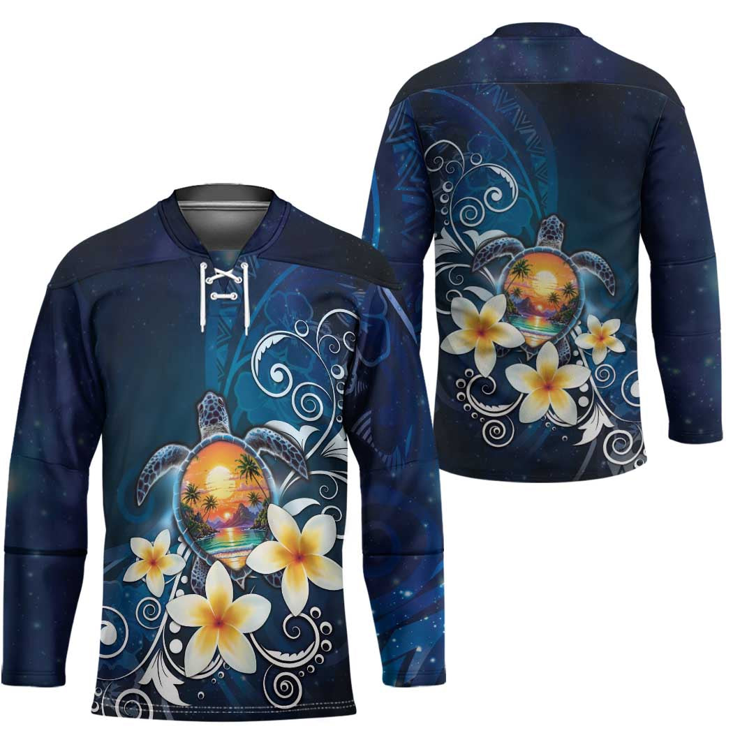 Hawaii Honu Hockey Jersey Polynesian Curves Plumeria - Polynesian Pride