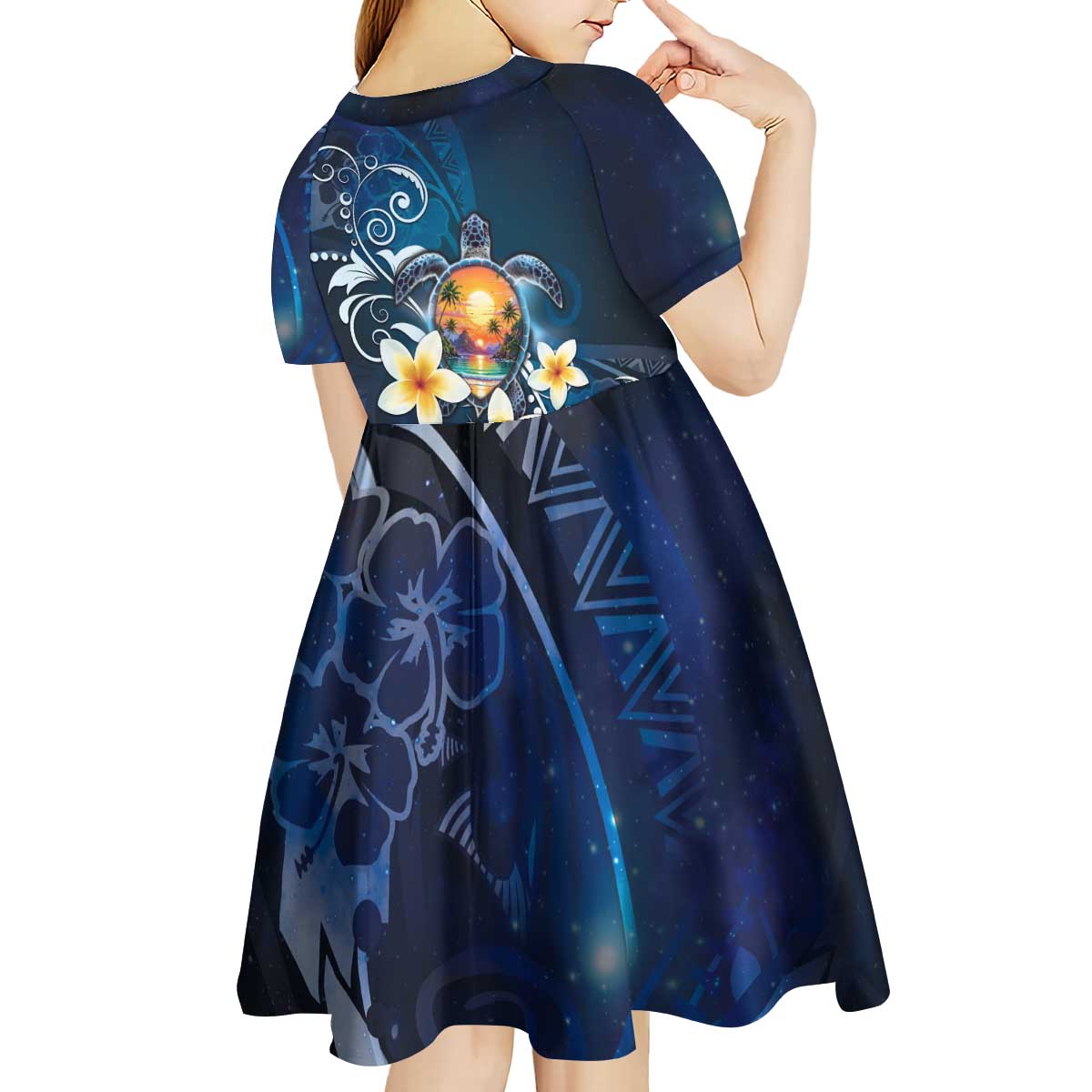 Hawaii Honu Kid Short Sleeve Dress Polynesian Curves Plumeria - Polynesian Pride