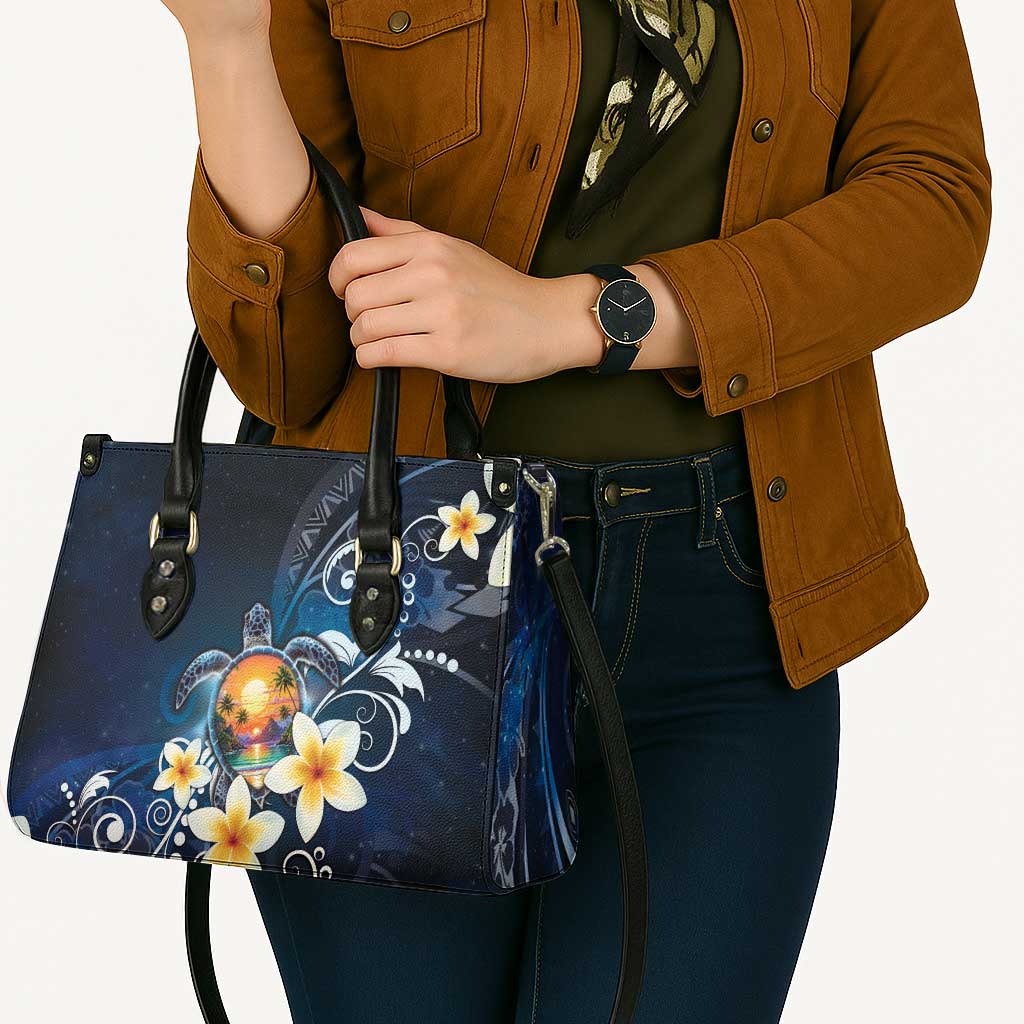 Hawaii Honu Leather Bag Polynesian Curves Plumeria - Polynesian Pride