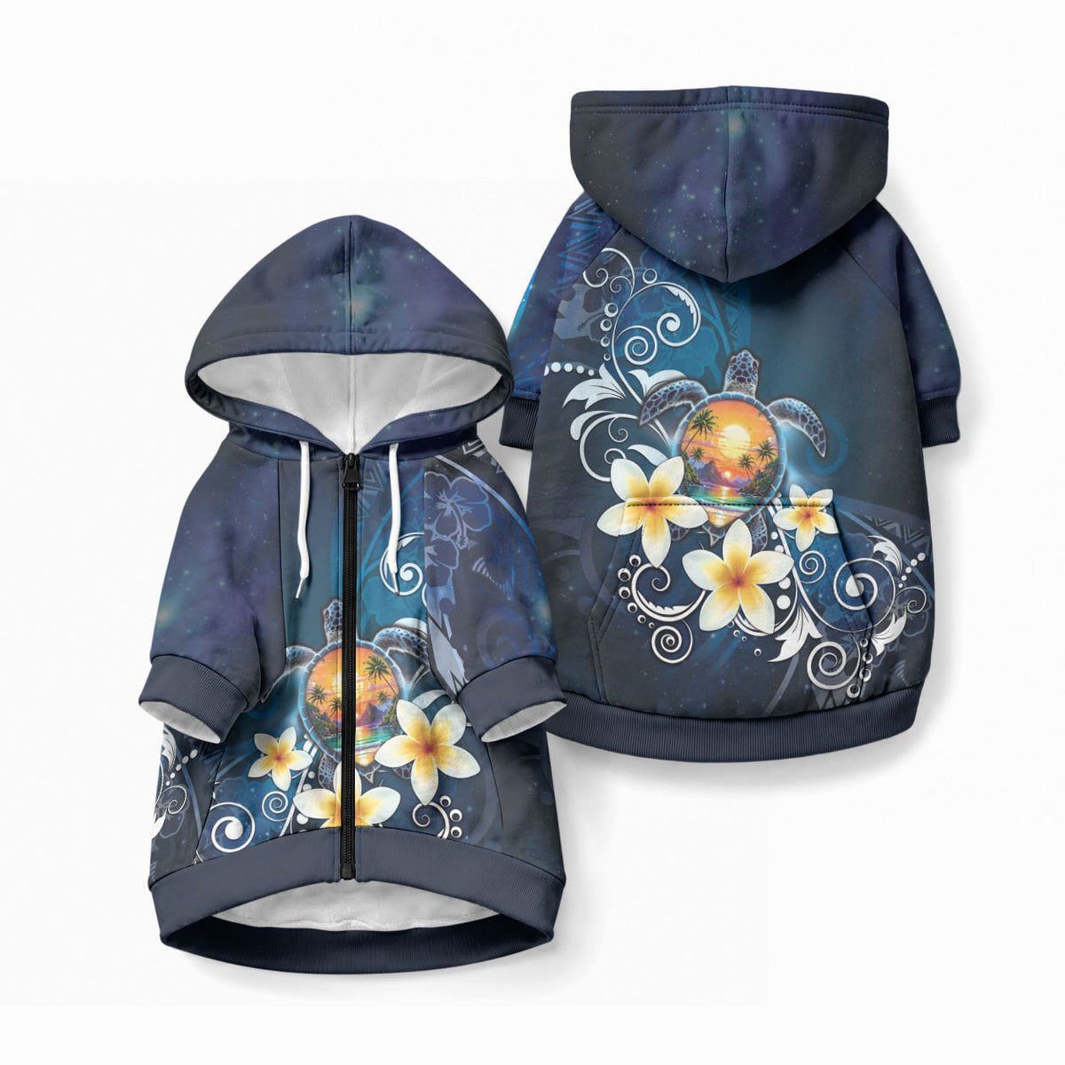 Hawaii Honu Pet Hoodie Polynesian Curves Plumeria LT05 Zip-up Navy - Polynesian Pride