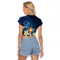 Hawaii Honu Raglan Cropped T Shirt Polynesian Curves Plumeria - Polynesian Pride