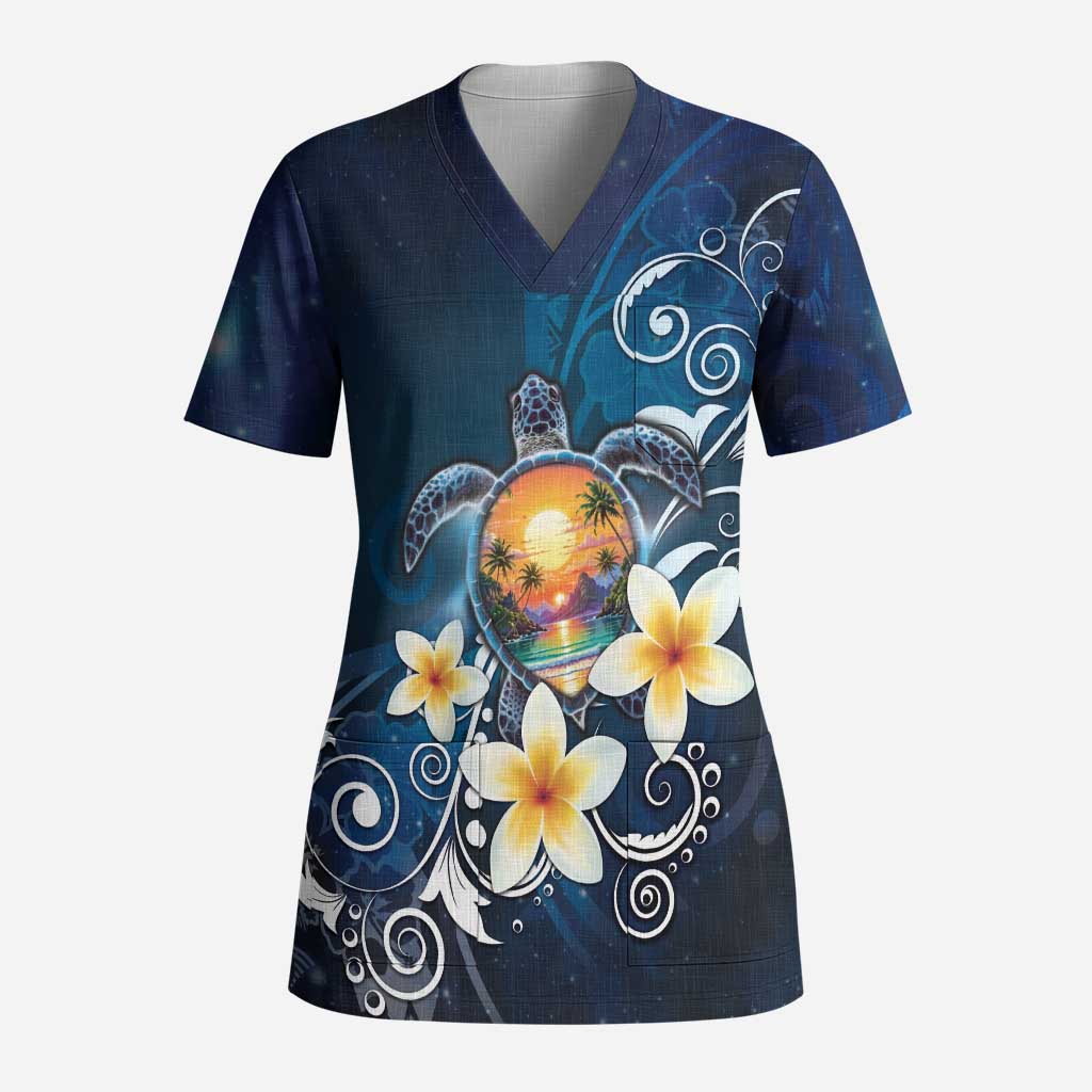 Hawaii Honu Scrub Top Polynesian Curves Plumeria - Polynesian Pride