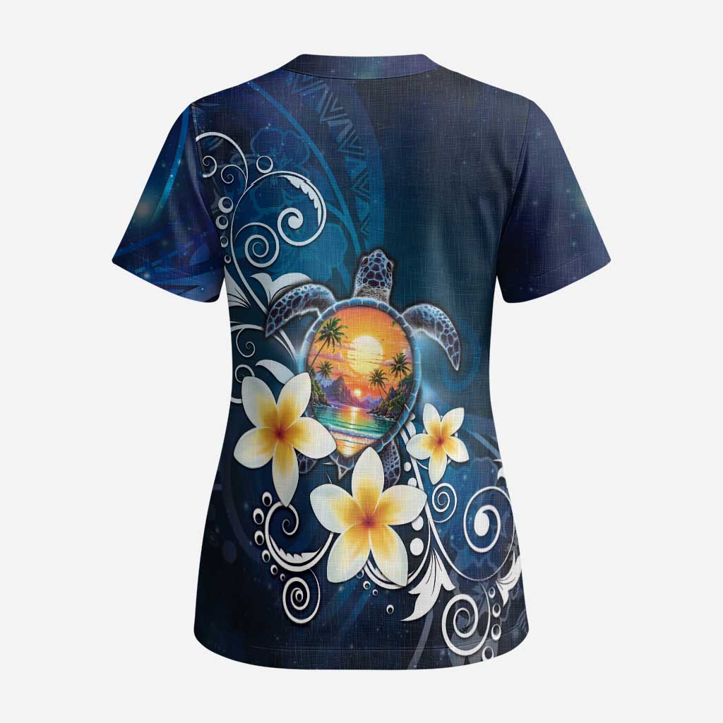 Hawaii Honu Scrub Top Polynesian Curves Plumeria - Polynesian Pride