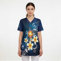 Hawaii Honu Scrub Top Polynesian Curves Plumeria - Polynesian Pride