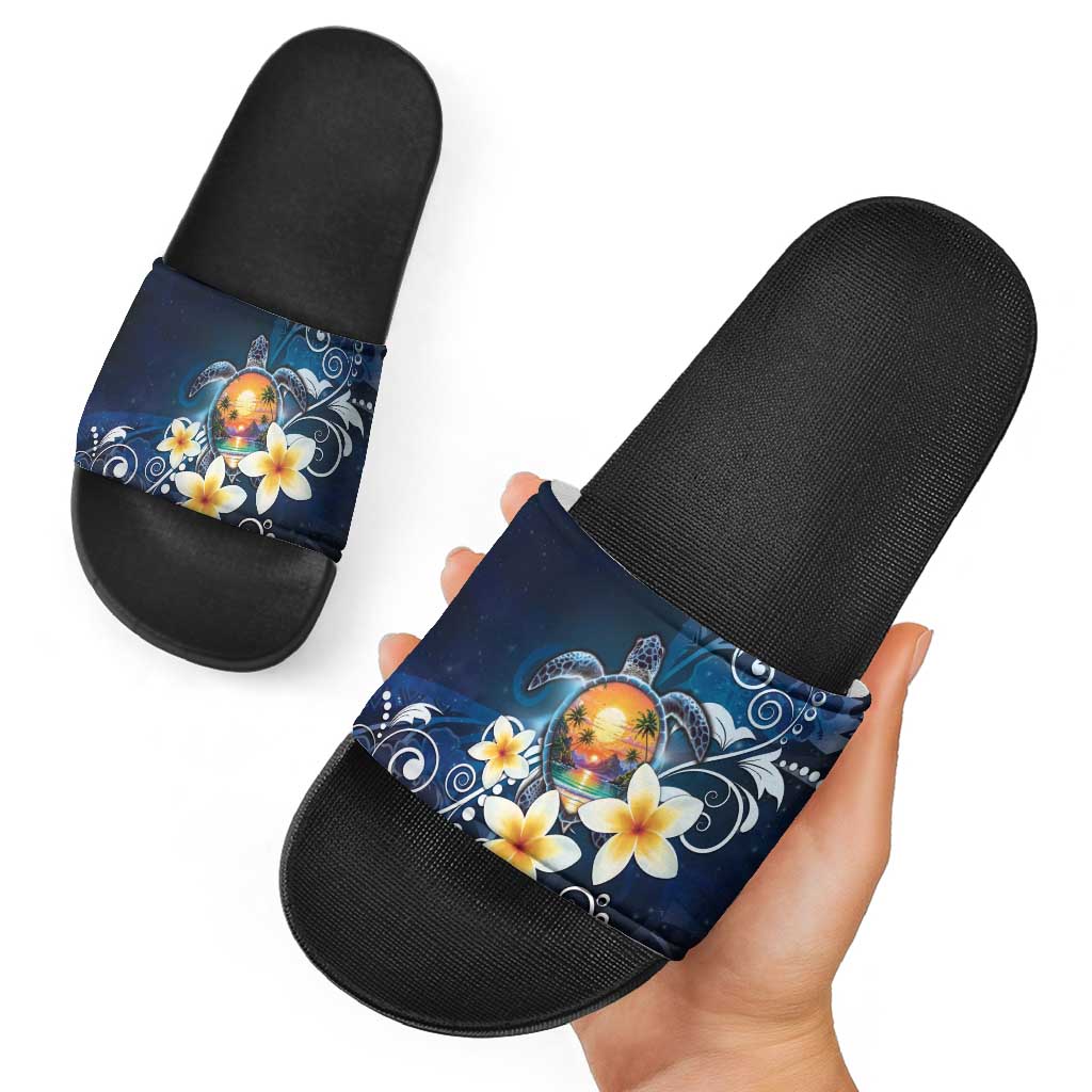 Hawaii Honu Slide Sandals Polynesian Curves Plumeria - Polynesian Pride