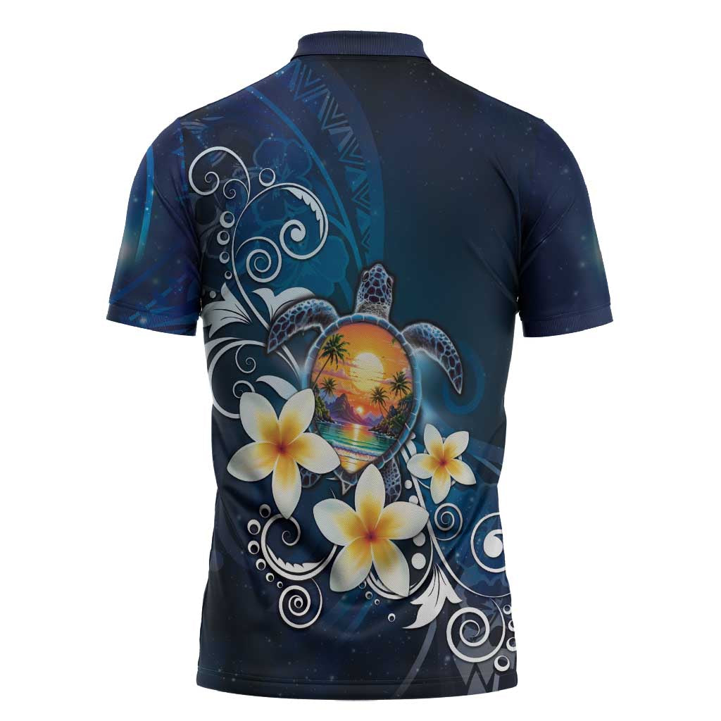 Hawaii Honu Zipper Polo Shirt Polynesian Curves Plumeria - Polynesian Pride