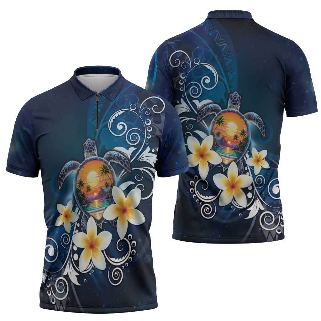 Hawaii Honu Zipper Polo Shirt Polynesian Curves Plumeria - Polynesian Pride