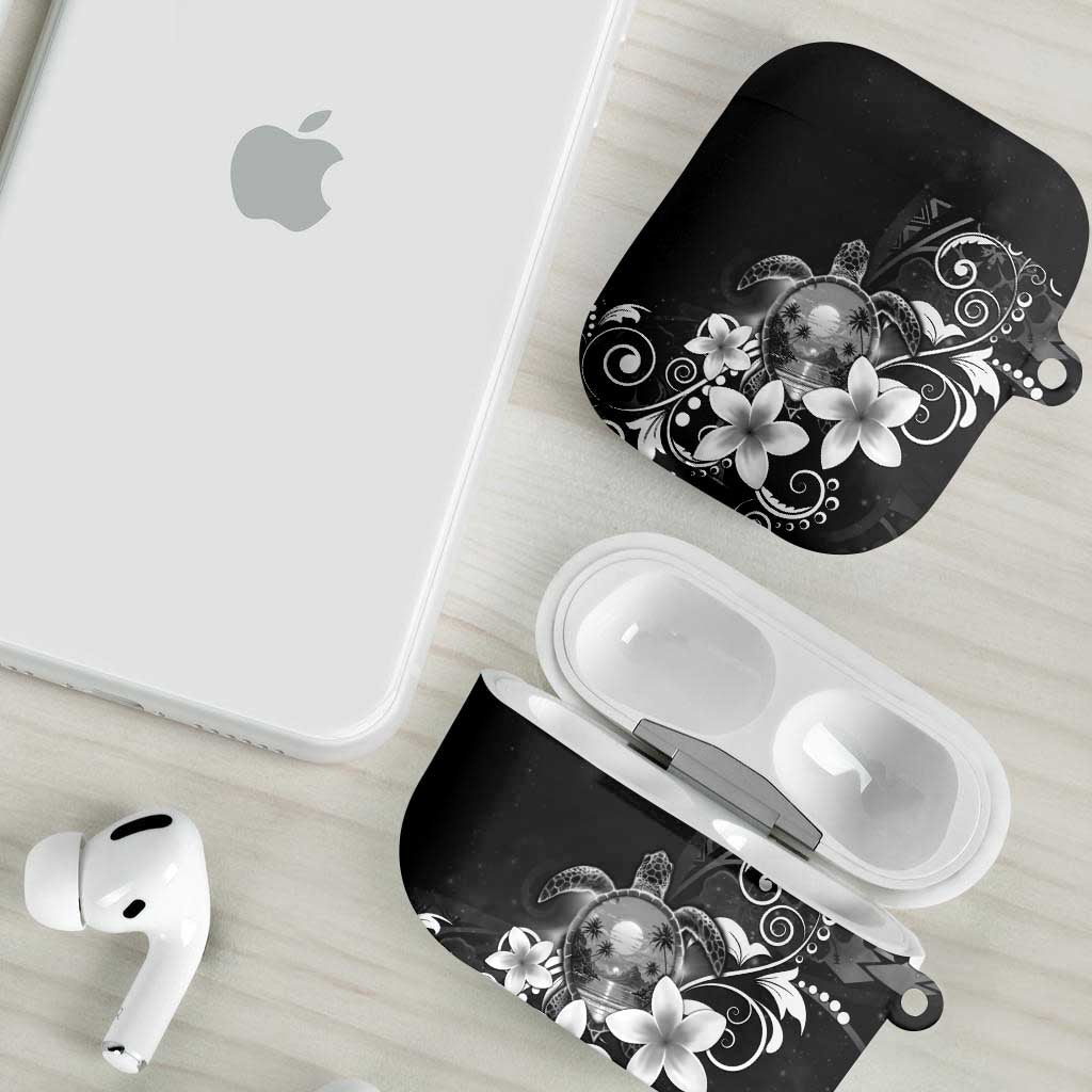 Hawaii Honu AirPods Case Polynesian Curves Plumeria Grayscale - Polynesian Pride