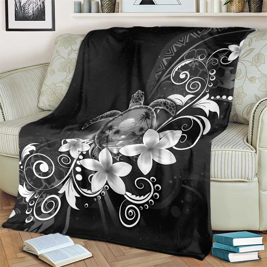 Hawaii Honu Blanket Polynesian Curves Plumeria Grayscale - Polynesian Pride