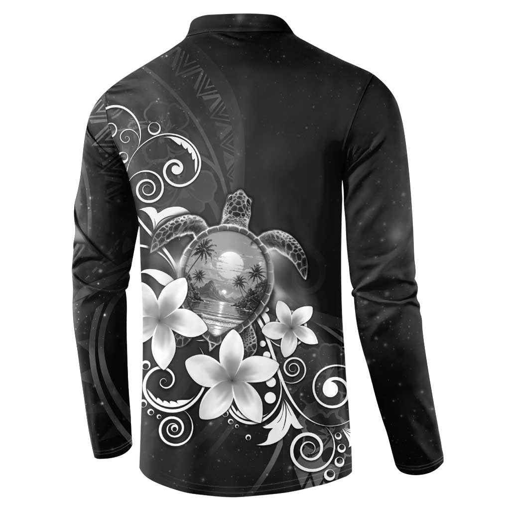 Hawaii Honu Button Sweatshirt Polynesian Curves Plumeria Grayscale - Polynesian Pride