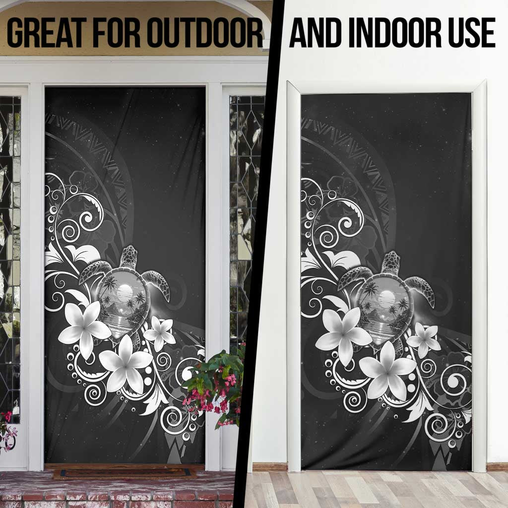 Hawaii Honu Door Cover Polynesian Curves Plumeria Grayscale - Polynesian Pride